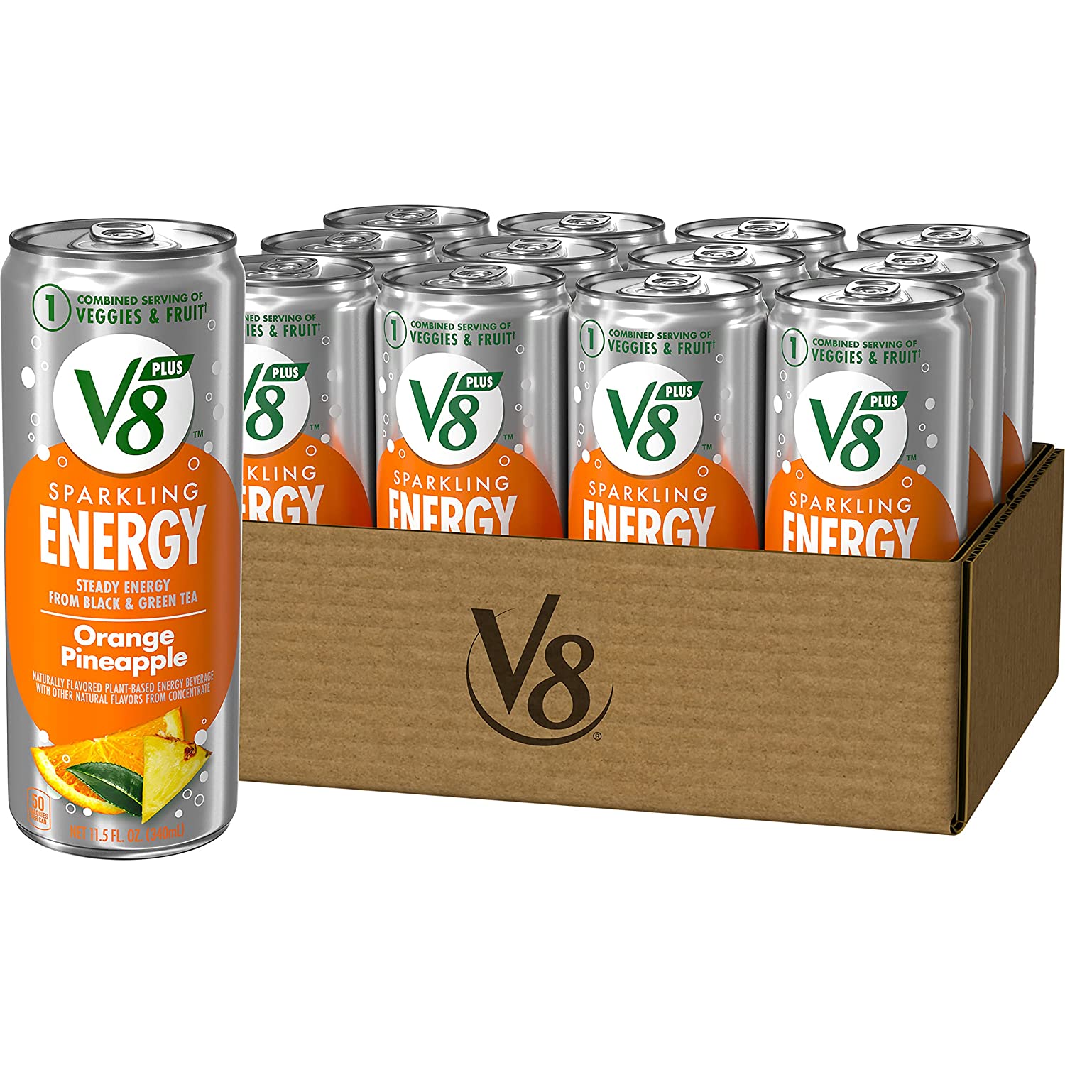 V8 +SPARKLING ENERGY Black Cherry Energy Drink， Made with Real Vegetable and Fruit Juices， 11.5 Ounce Can (Pack of 12) - Image 1